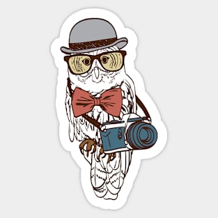 Hipster Photographer Owl Sticker